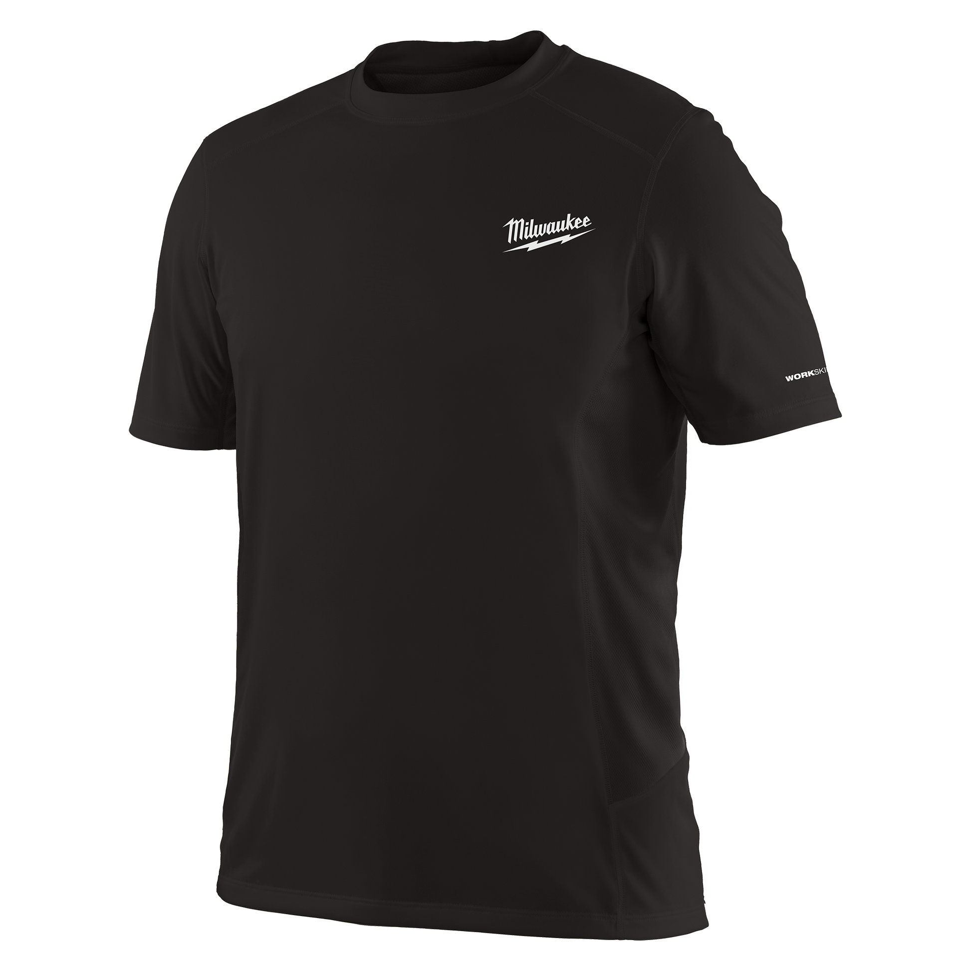 Black lightweight short sleeve performance shirt with logo print for tools and home improvement use