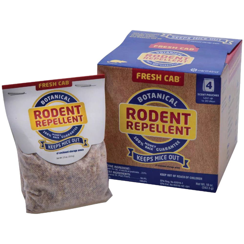 Pack of botanical rodent repellent granules with scent pouches for pest control in lawn and garden settings
