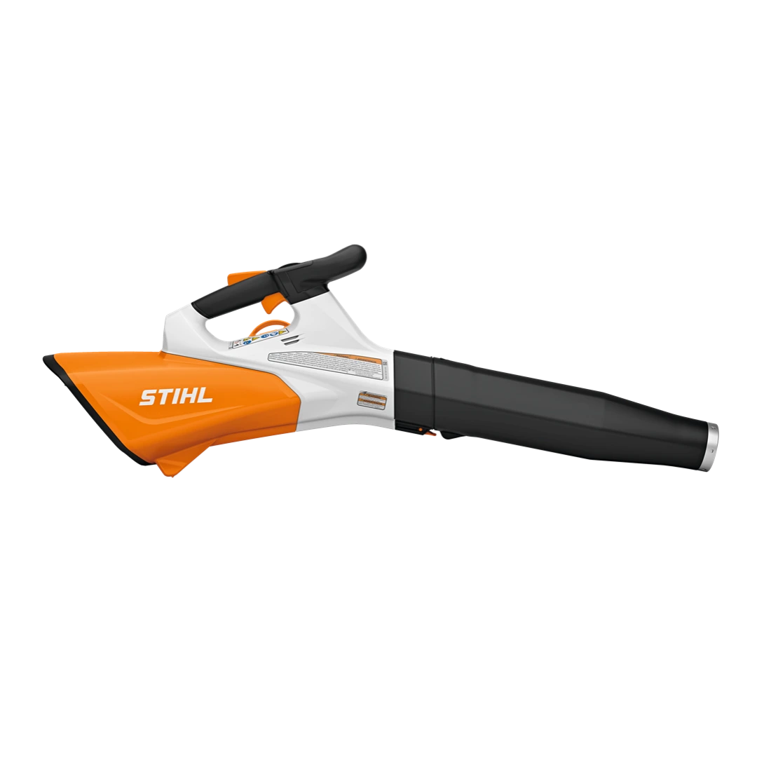 Orange and white handheld battery blower with black nozzle and ergonomic handle for outdoor home improvement tasks