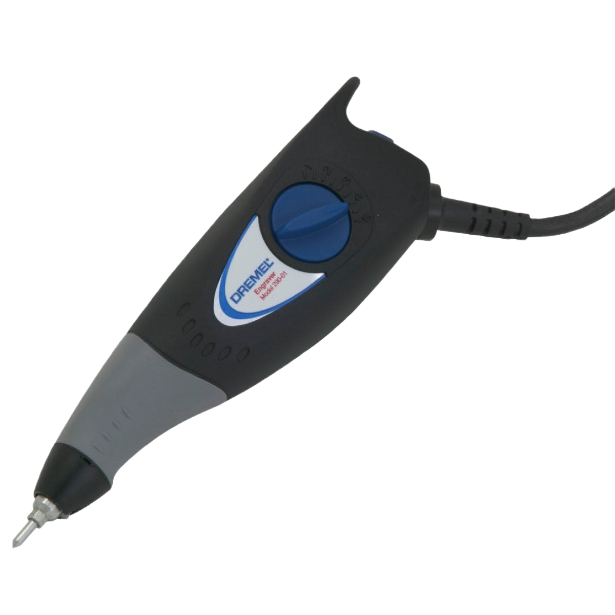 Compact handheld electric engraver tool with blue dial for adjustable speed settings in tools and home improvement use