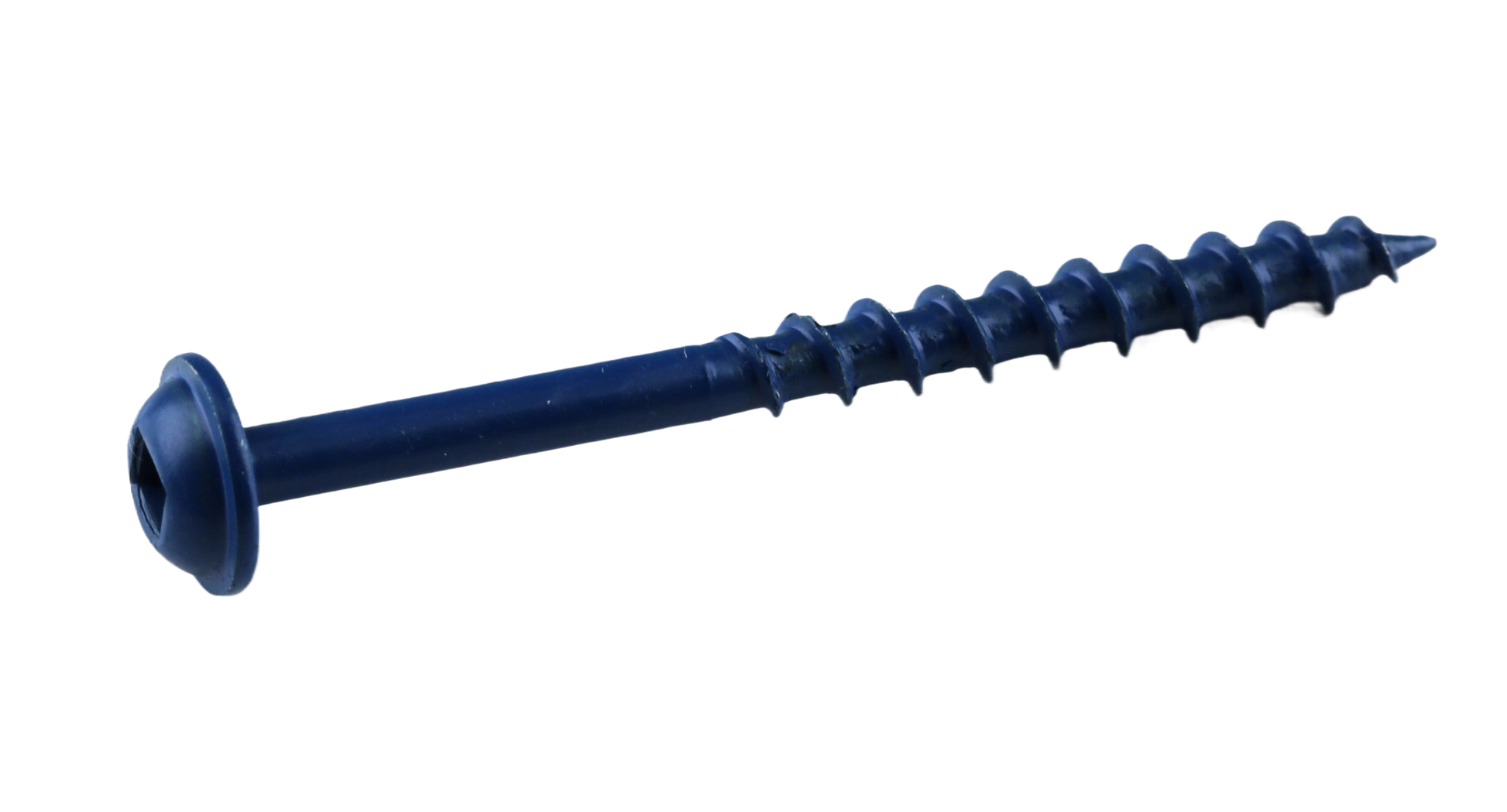 Blue-coated #8 x 2 inch screw with corrosion-resistant finish for woodworking tools and home improvement projects