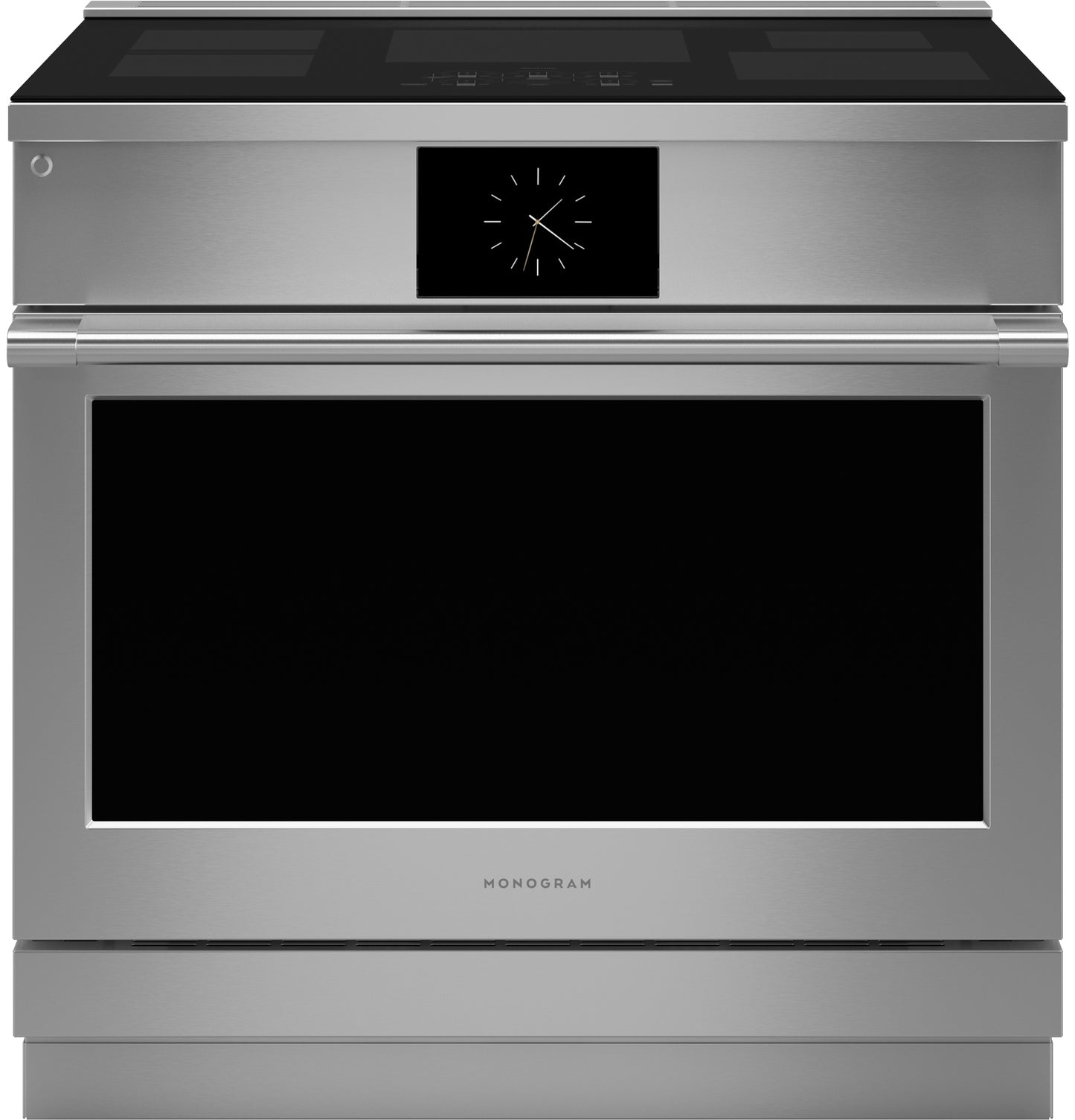 Stainless steel professional induction range with digital clock and smooth cooktop in Ranges and Kitchen collections