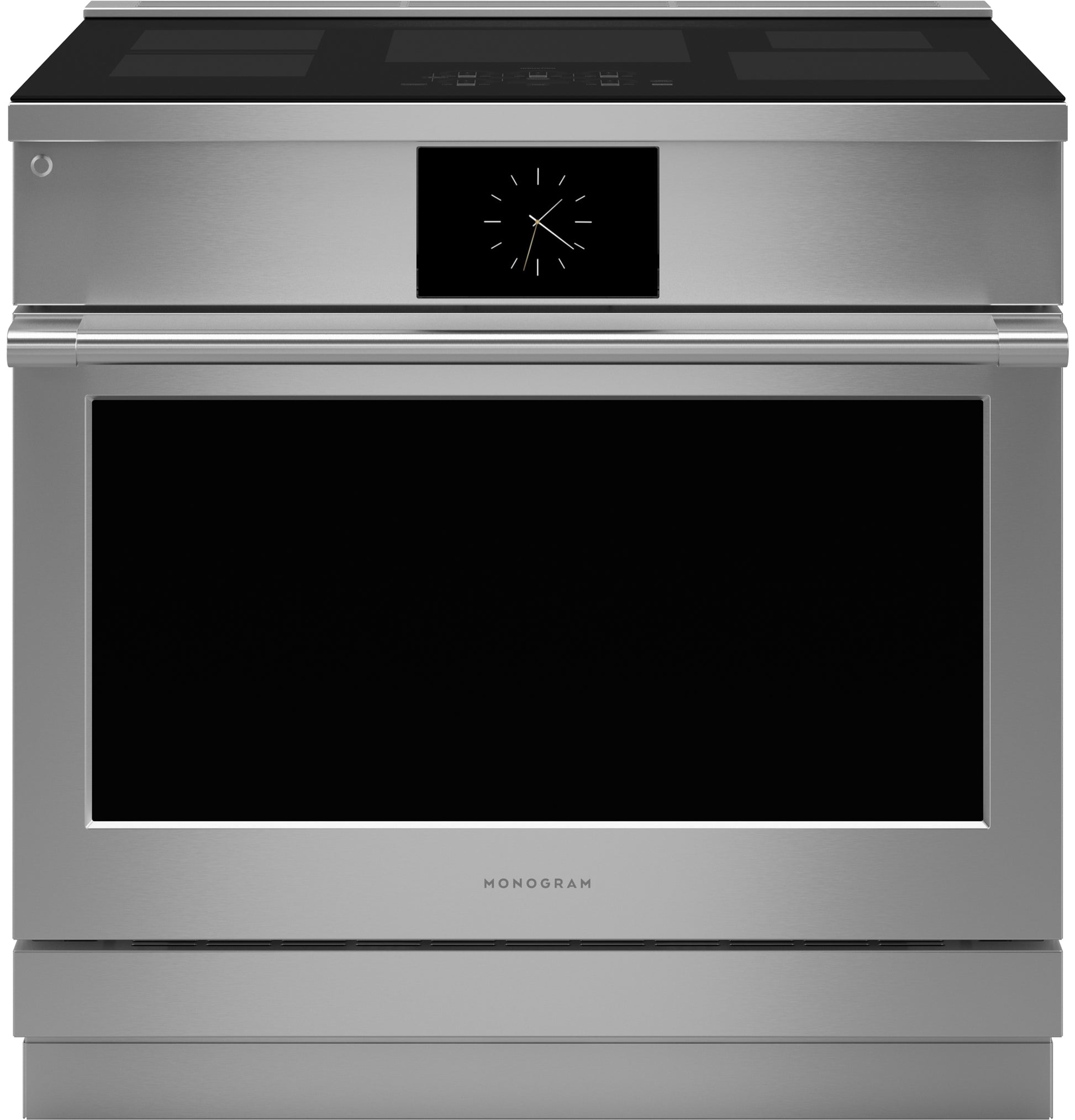 Stainless steel professional induction range with digital clock and smooth cooktop in Ranges and Kitchen collections