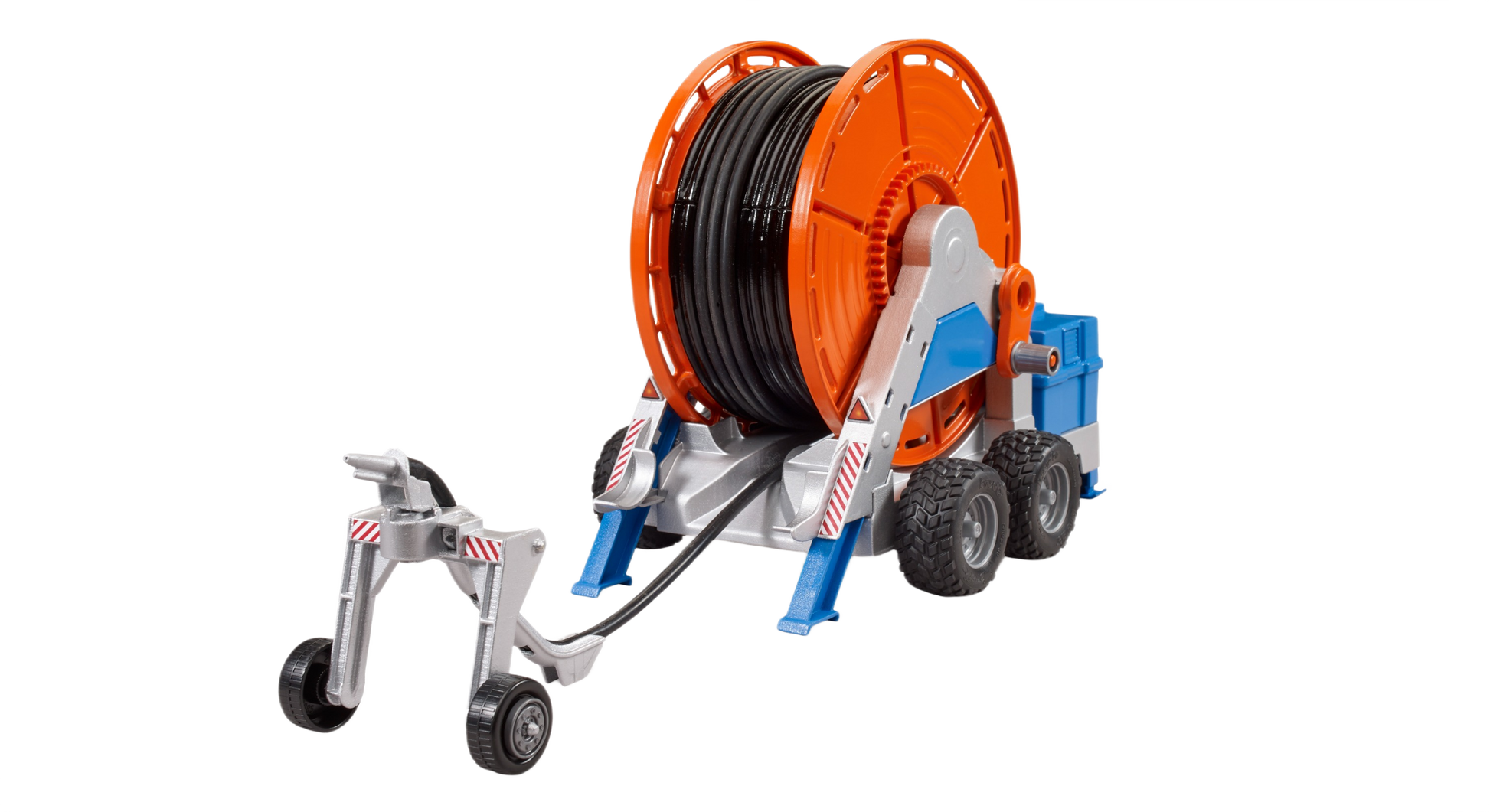 Compact Bruder irrigation trailer toy with orange hose reel and blue-gray frame in Vehicles & Remote Controlled Toys collection
