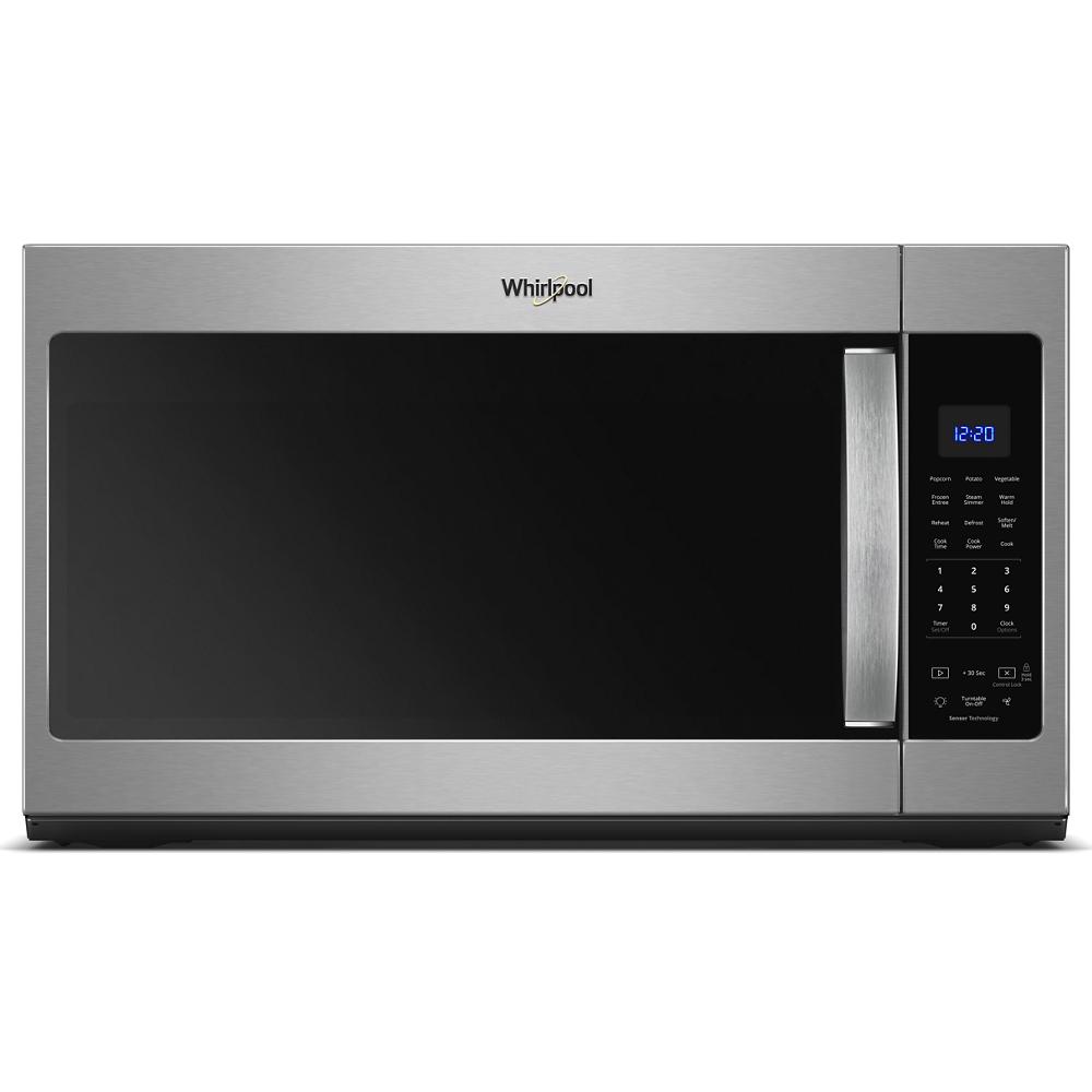 Stainless steel microwave with sensor cooking, blue LED display, and digital control panel from Microwaves and Appliances collections