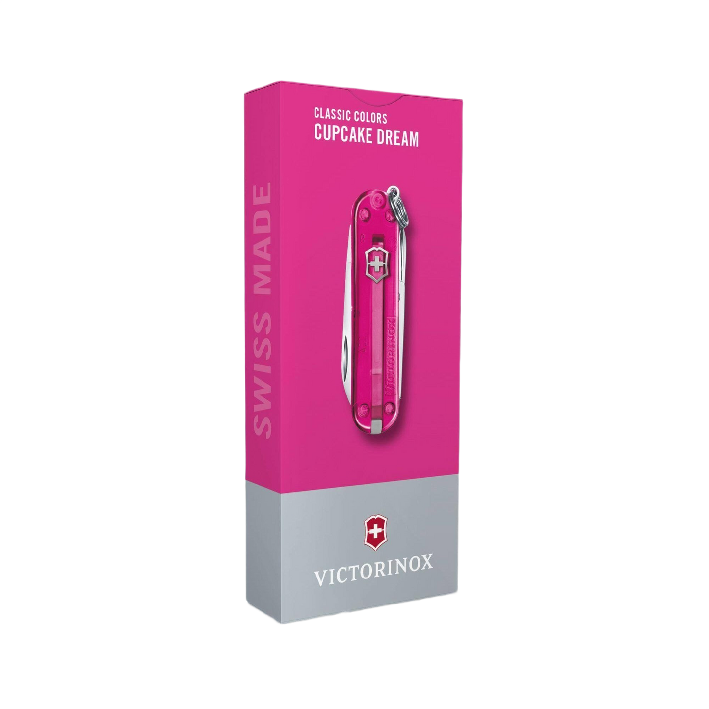 Pink transparent Victorinox Swiss Army Classic SD multi-tool pocket knife in packaging for cutting and woodworking tasks under $50 collection