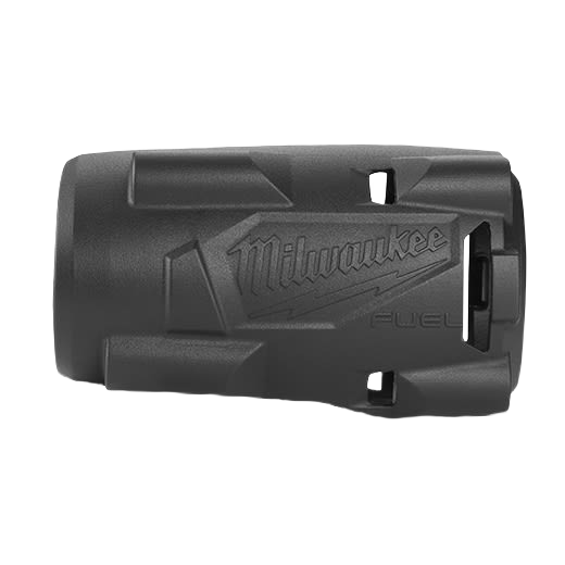 Black protective boot with embossed Milwaukee branding designed for compact impact wrench in tools and home improvement.