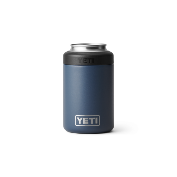 Blue insulated can holder with sturdy black top designed to keep 12-ounce beverages cold in drinkware collections