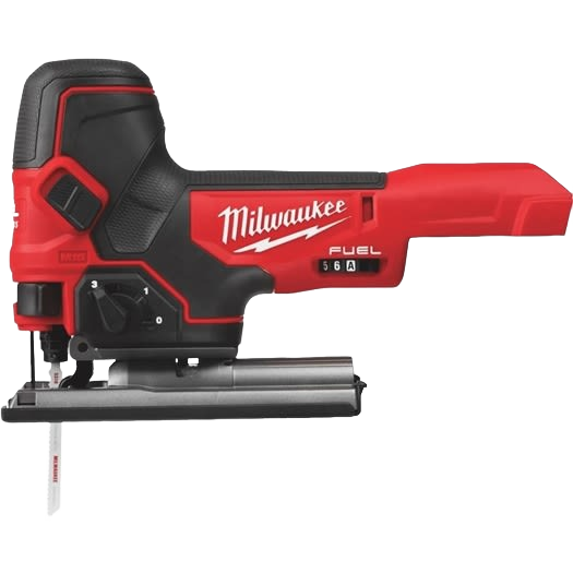 Red and black barrel grip jig saw designed for woodworking tools and home improvement projects by Milwaukee