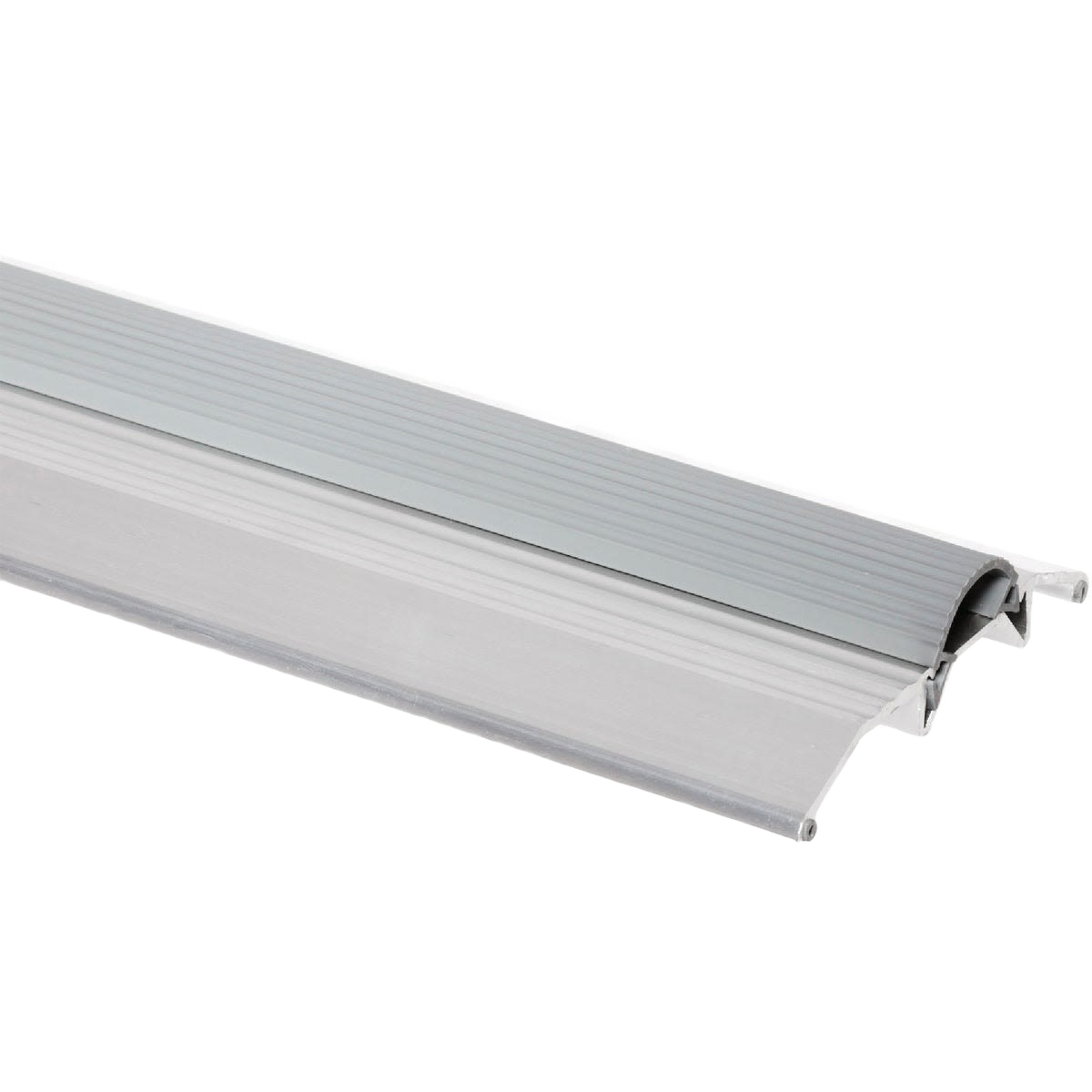 Heavy-duty silver aluminum threshold with vinyl seal for draft and moisture protection in hardware and home improvement collections