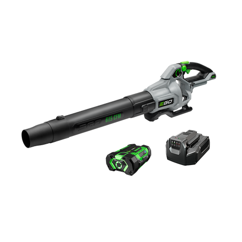 Cordless leaf blower with detachable nozzle, battery pack, and charger for outdoor home improvement tasks