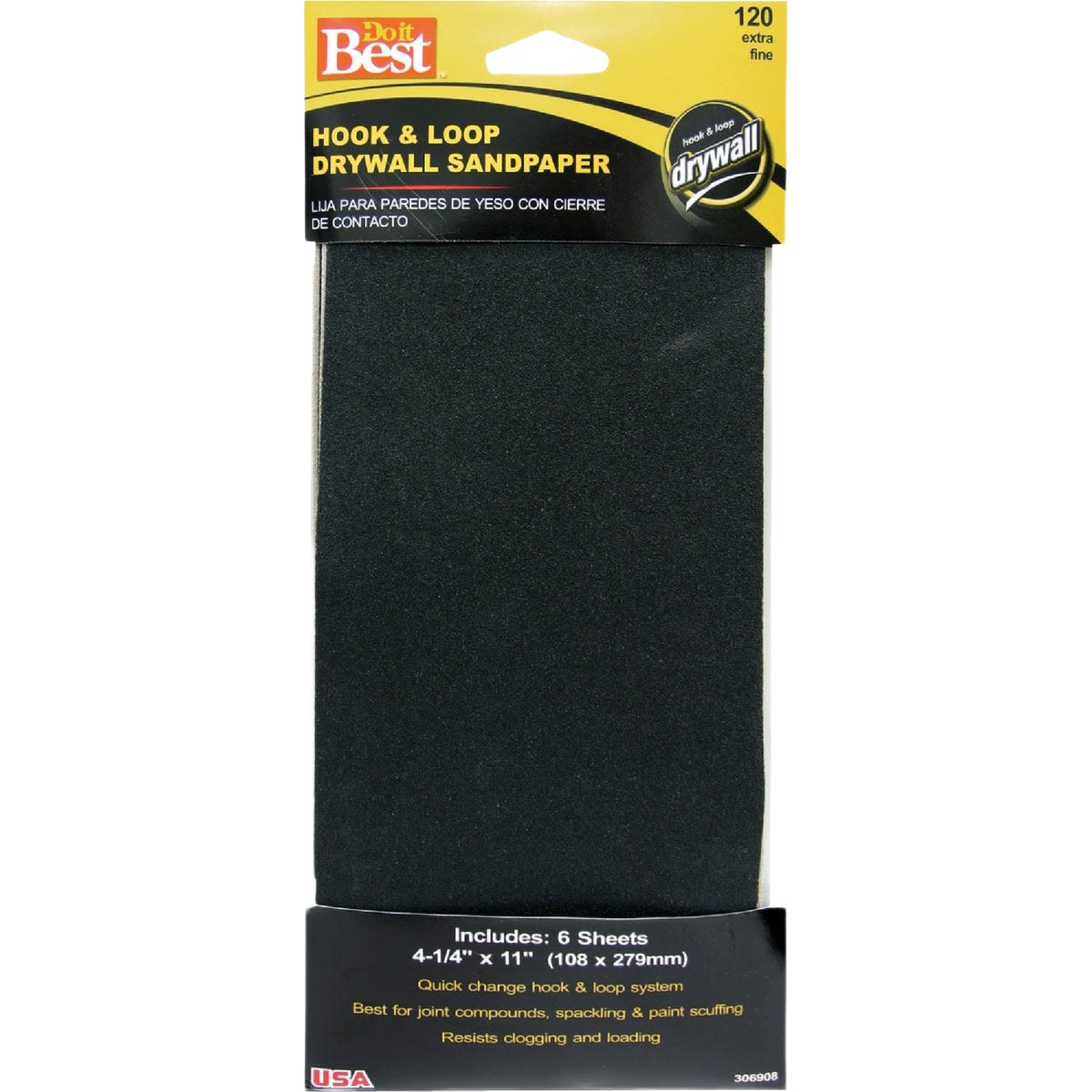Pack of 120-grit fine hook and loop drywall sandpaper sheets for home improvement and patching repairs under $50