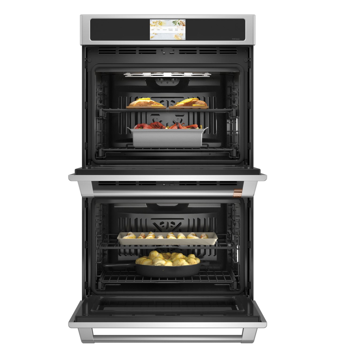 Stainless steel smart built-in double wall oven with convection cooking and touchscreen in Double Wall Ovens collection
