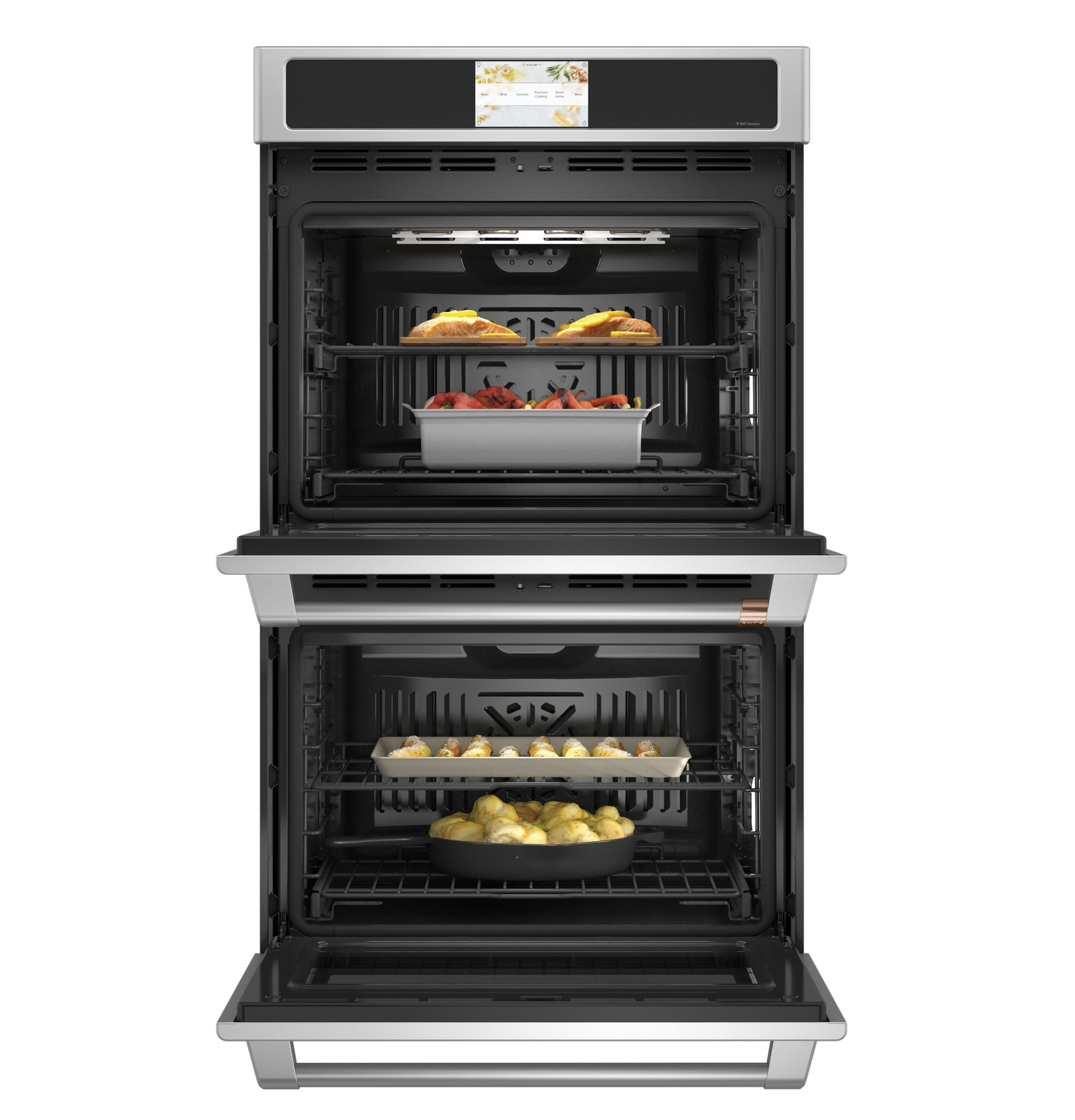 Stainless steel smart built-in double wall oven with convection cooking and touchscreen in Double Wall Ovens collection