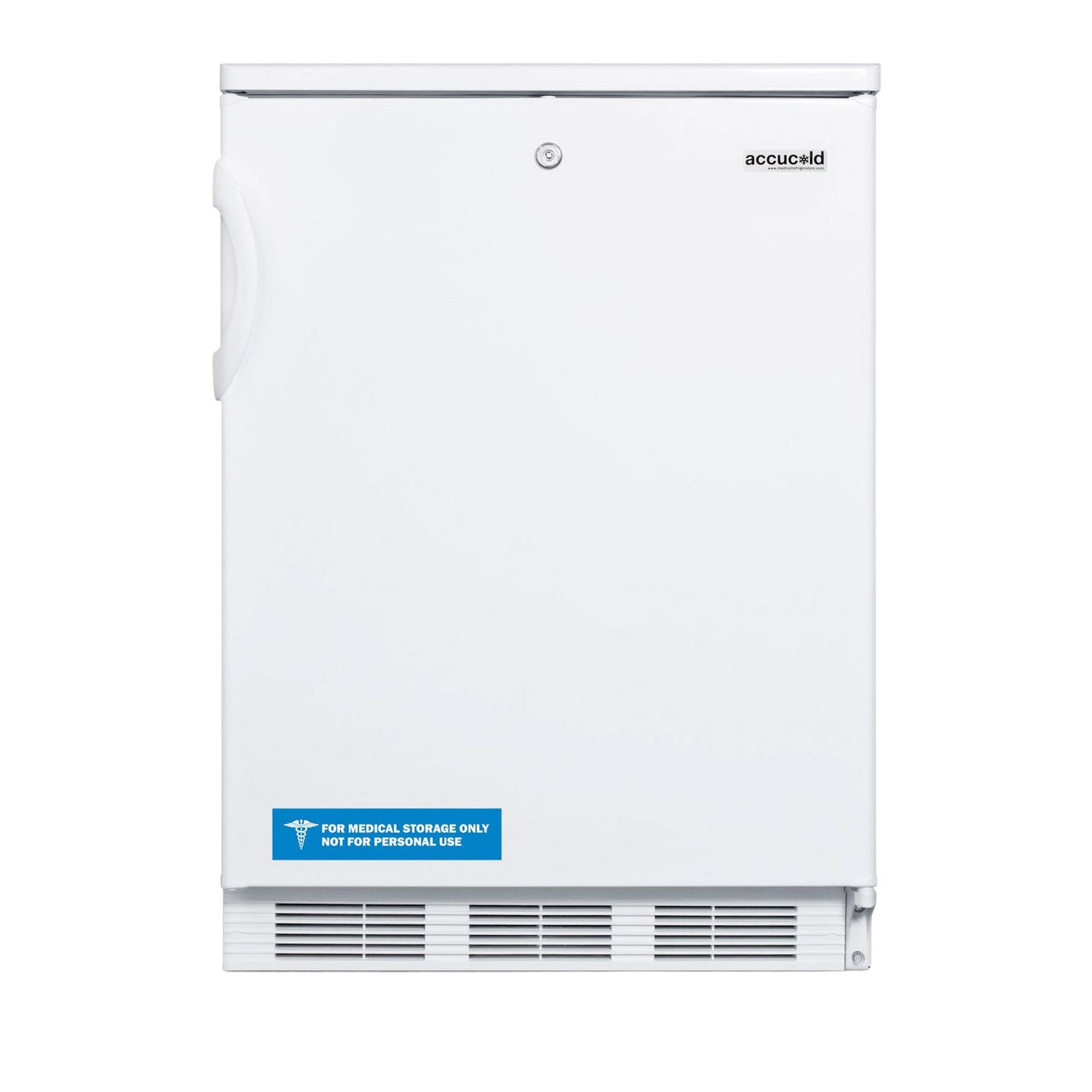 White built-in all-refrigerator with front vent and handle, designed for kitchen and appliance use in Refrigerators collection