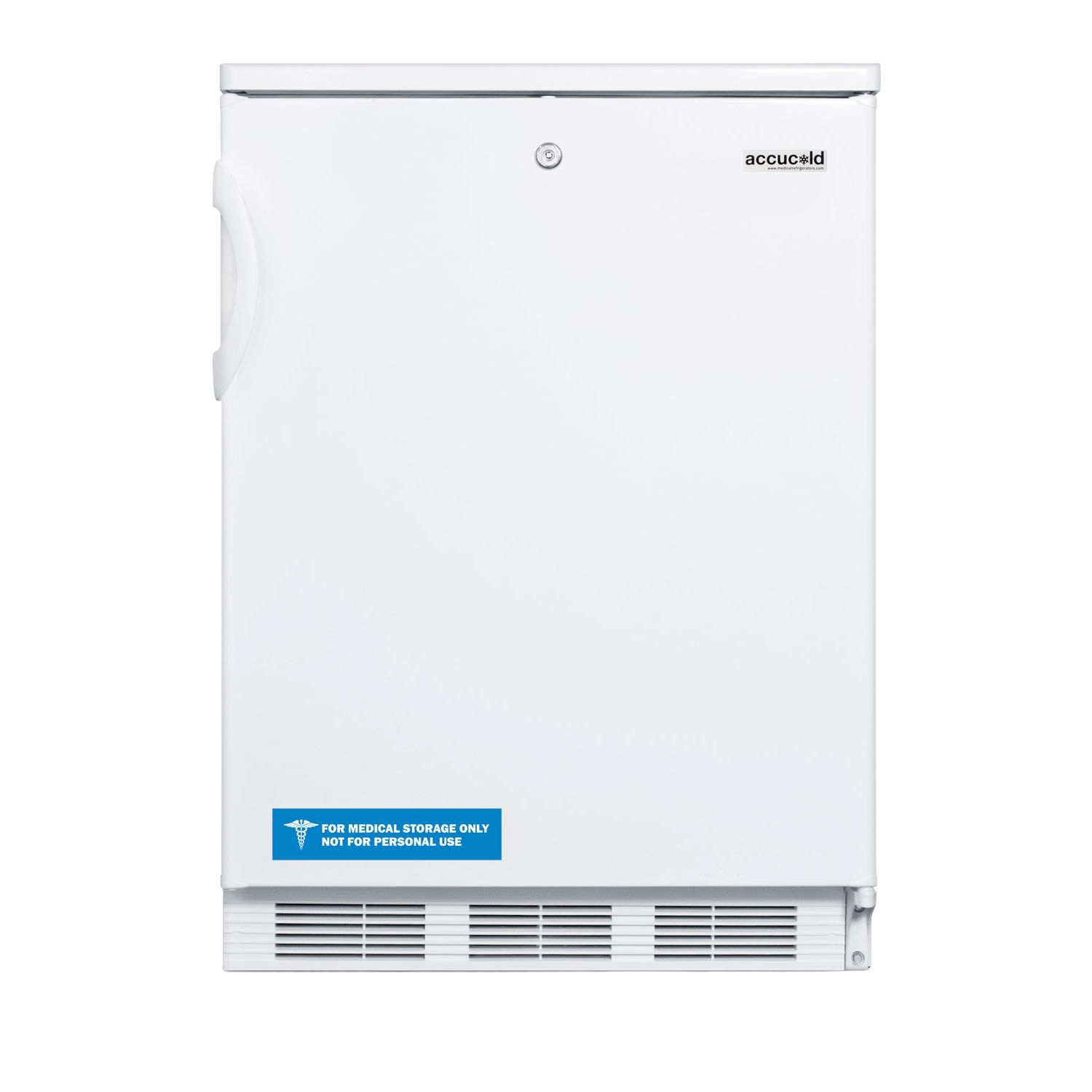 White built-in all-refrigerator with front vent and handle, designed for kitchen and appliance use in Refrigerators collection
