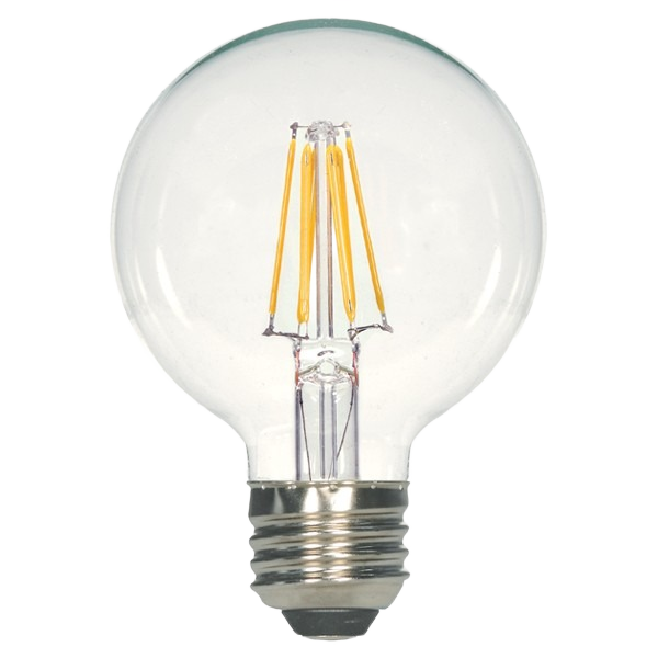 Clear G25 LED light bulb with visible filament and medium base, part of lighting and electrical home improvement collection