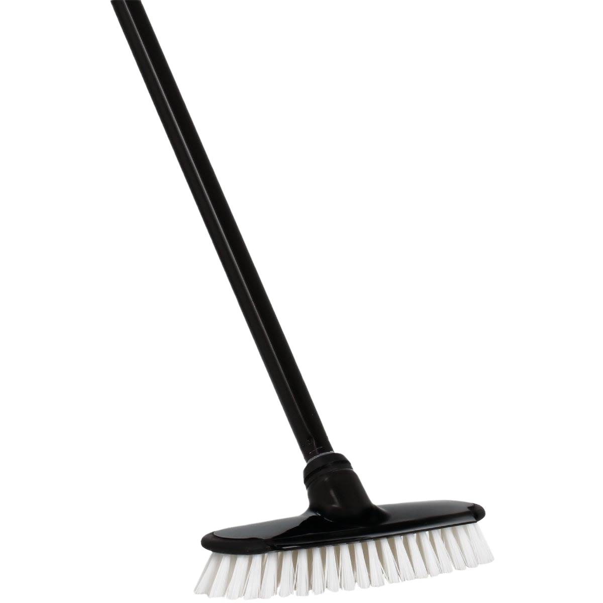 Floor scrub brush with black handle and durable white bristles for efficient cleaning in floor care and cleaning tool tasks