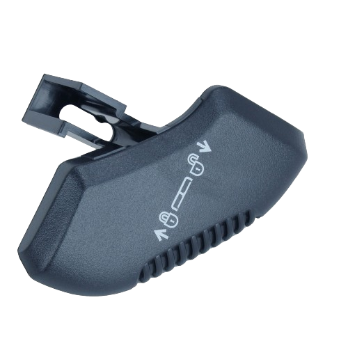 Black plastic lift lock handle with grip ridges and instructional icons for tools and home improvement projects