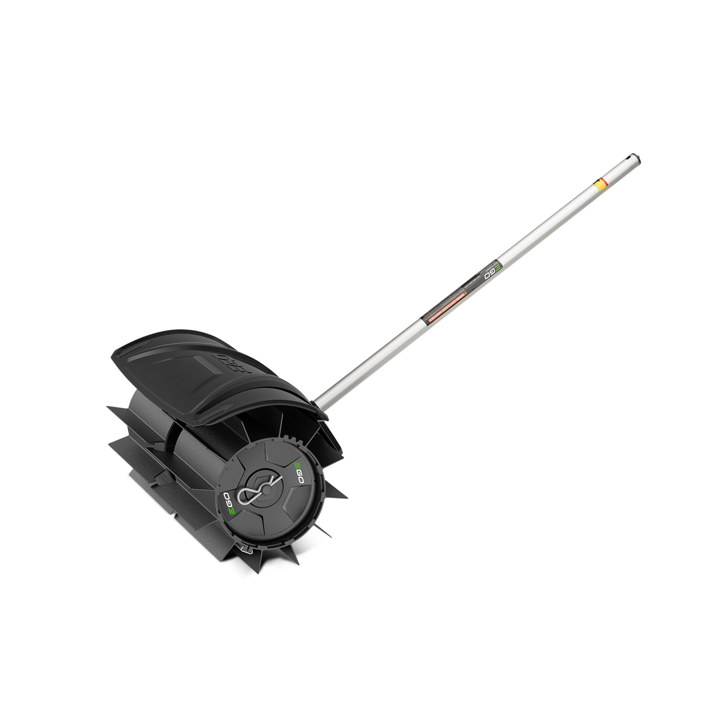 Black rubber broom attachment with handle designed for outdoor power equipment in lawn and garden tool collection