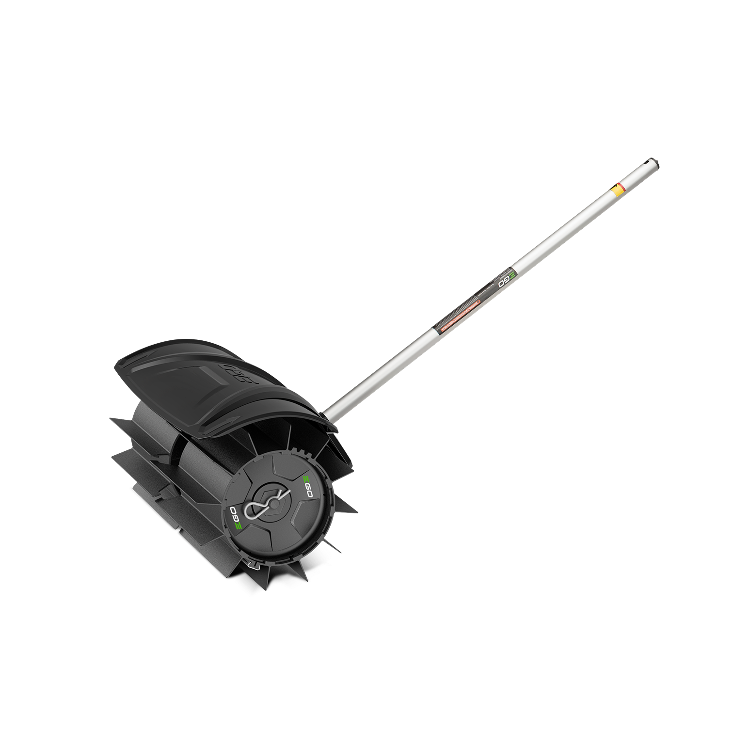 Black rubber broom attachment with handle designed for outdoor power equipment in lawn and garden tool collection