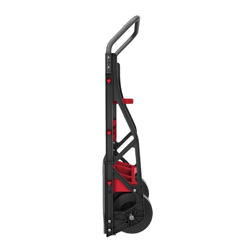 Folded Milwaukee PACKOUT™ 2-Wheel Cart with durable frame and flat-free wheels for tool storage and workshop organization