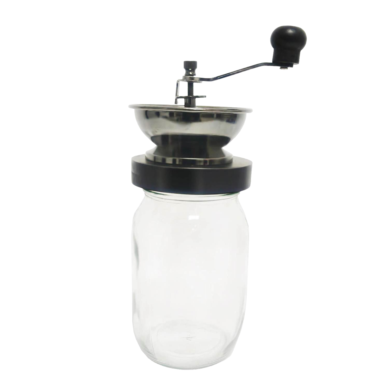 Manual coffee grinder with metal crank and clear glass jar for kitchen gadgets and small appliances collections under $50