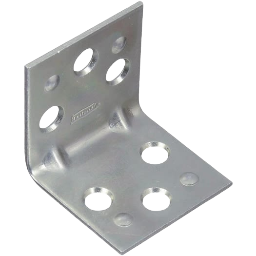Double wide zinc-plated steel corner brace for reinforcing right angle joints in building hardware and lumber supplies collections