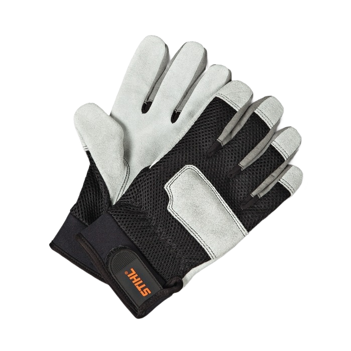 Pair of durable black and gray work gloves with leather palms for safety and outdoor gardening tasks