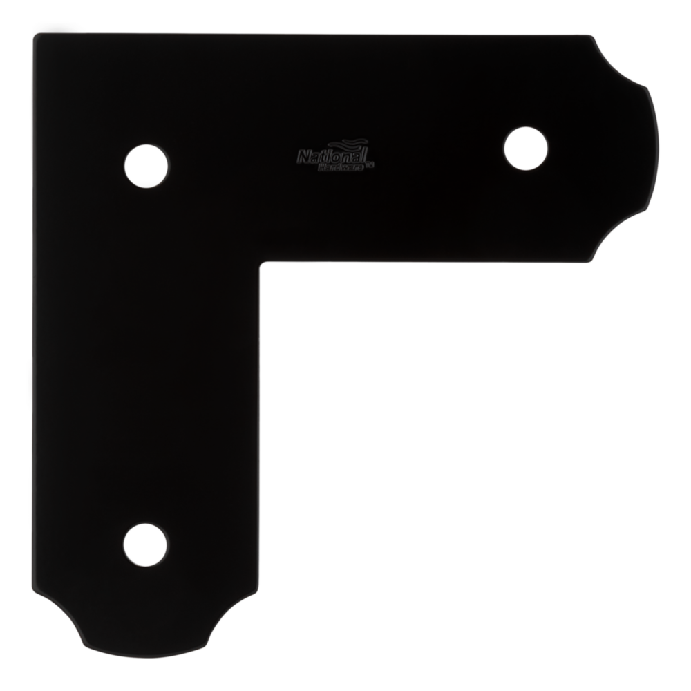 Black powder-coated L-strap with pre-drilled holes for lag screws in building hardware and home improvement tools under $50