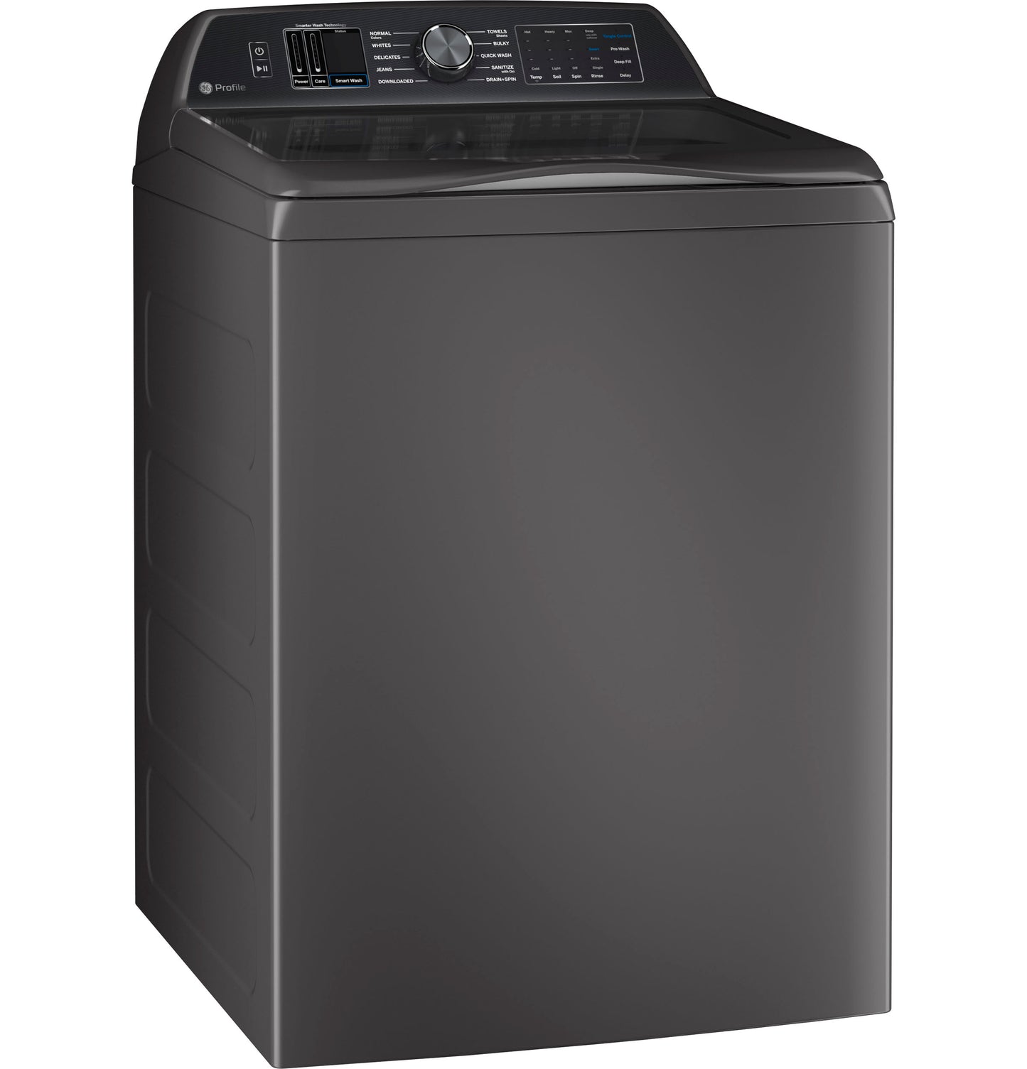 Dark gray top load washer with digital controls and LED display from Top Load Washers and Appliances collections