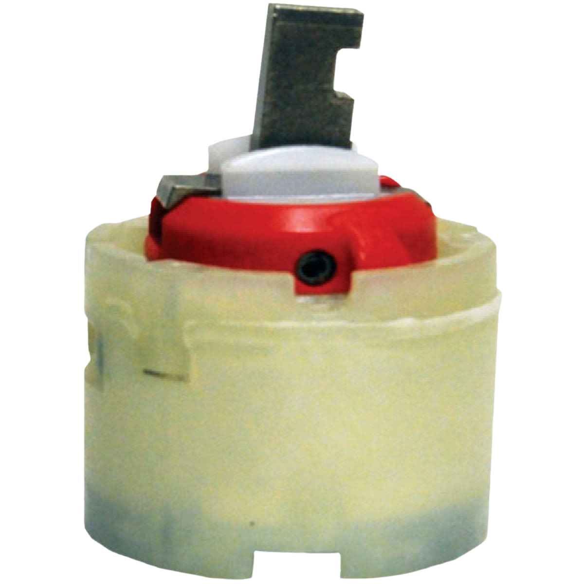 Replacement faucet stem cartridge with red and translucent components for tools and home improvement use