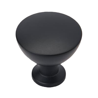 Matte black cabinet knob with simple round design, part of hardware and furniture accessories under $50 collection.