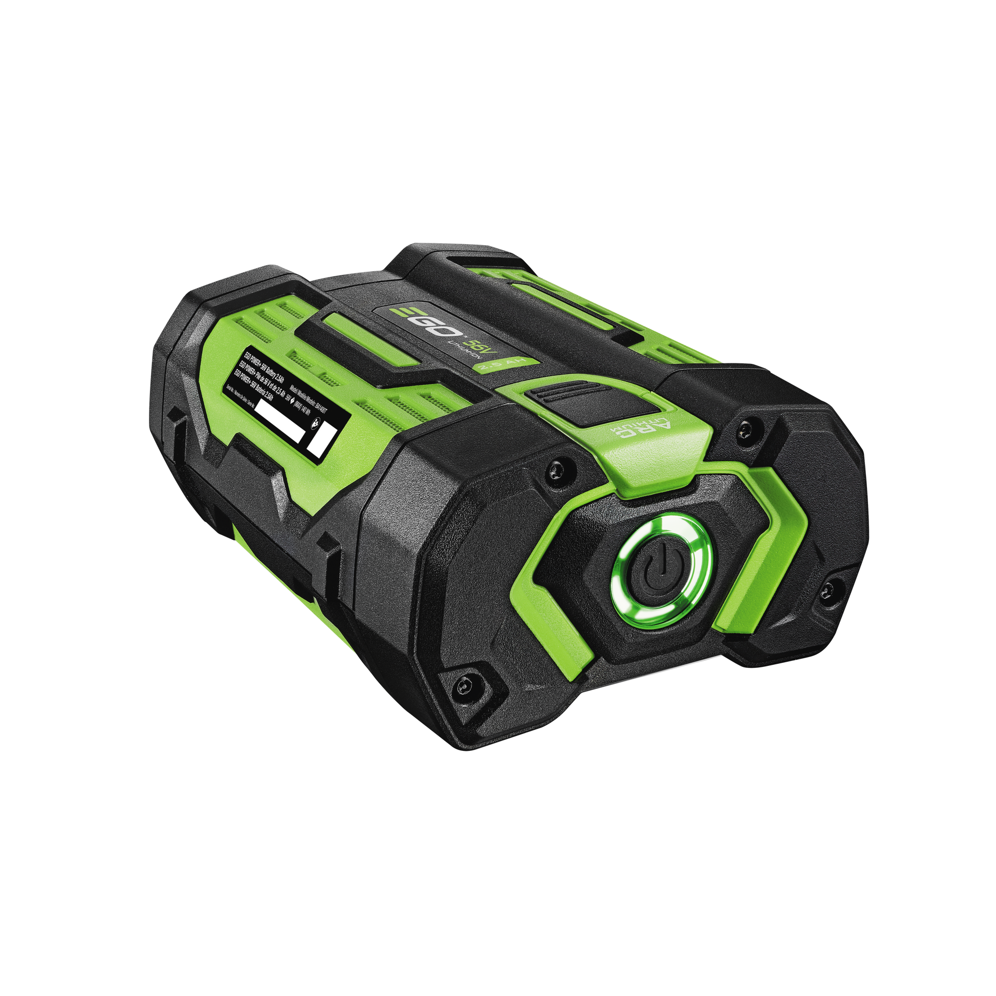 Compact green and black rechargeable lithium battery with fuel gauge, part of power tool batteries and accessories collection