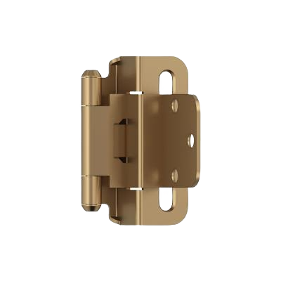 Champagne bronze finish inset cabinet hinge with self-closing partial wrap design for home improvement projects