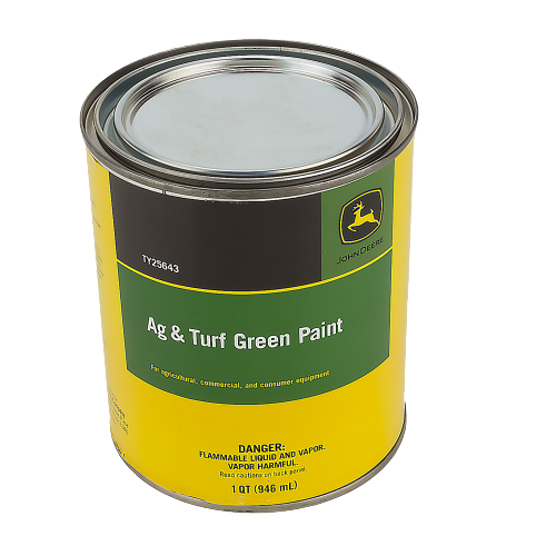 Quart can of John Deere turf green paint for agricultural and commercial equipment maintenance projects