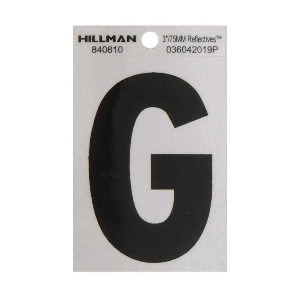 Black wide style letter G reflective mylar sticker on white backing for home improvement labeling and signage