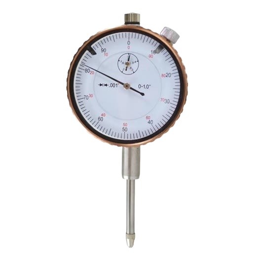 Round dial indicator with steel contact point for precise measurements in woodworking and hand tool applications