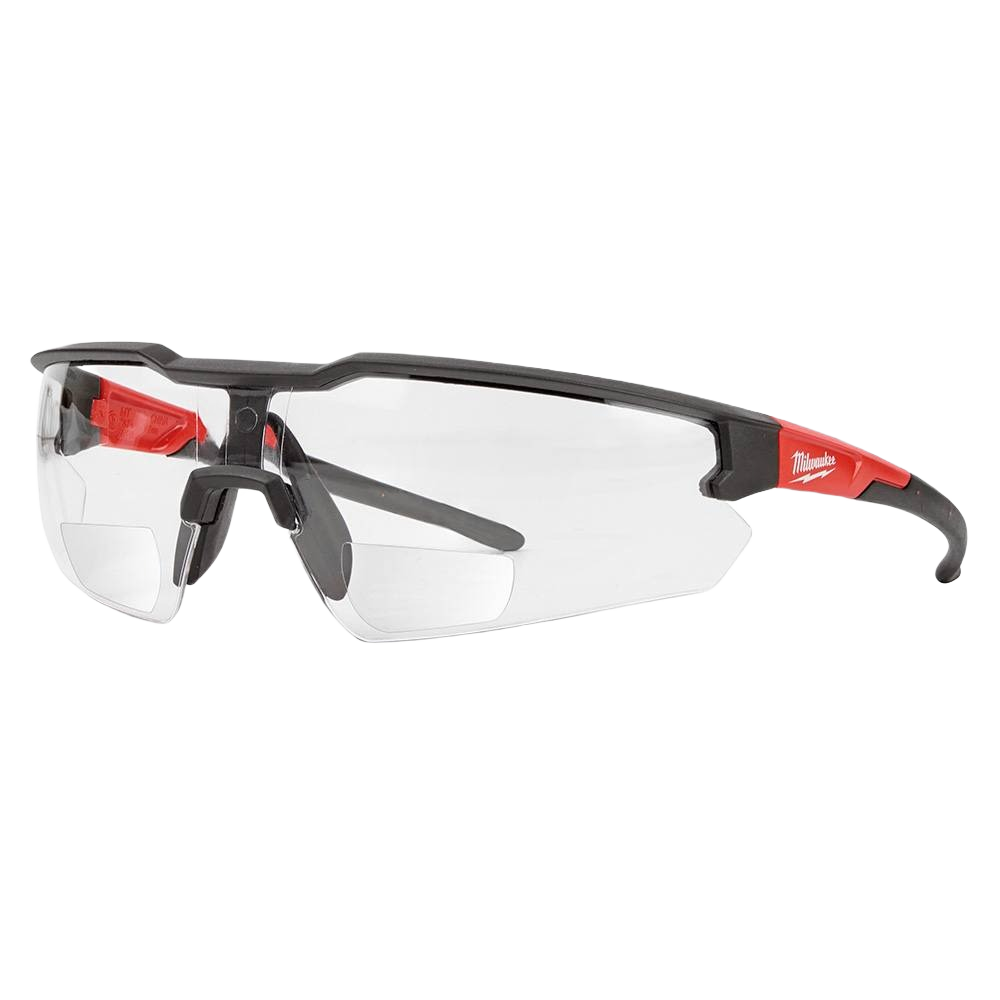 Clear safety glasses with +1.5 magnification and anti-scratch lenses for protective eyewear and hardware use