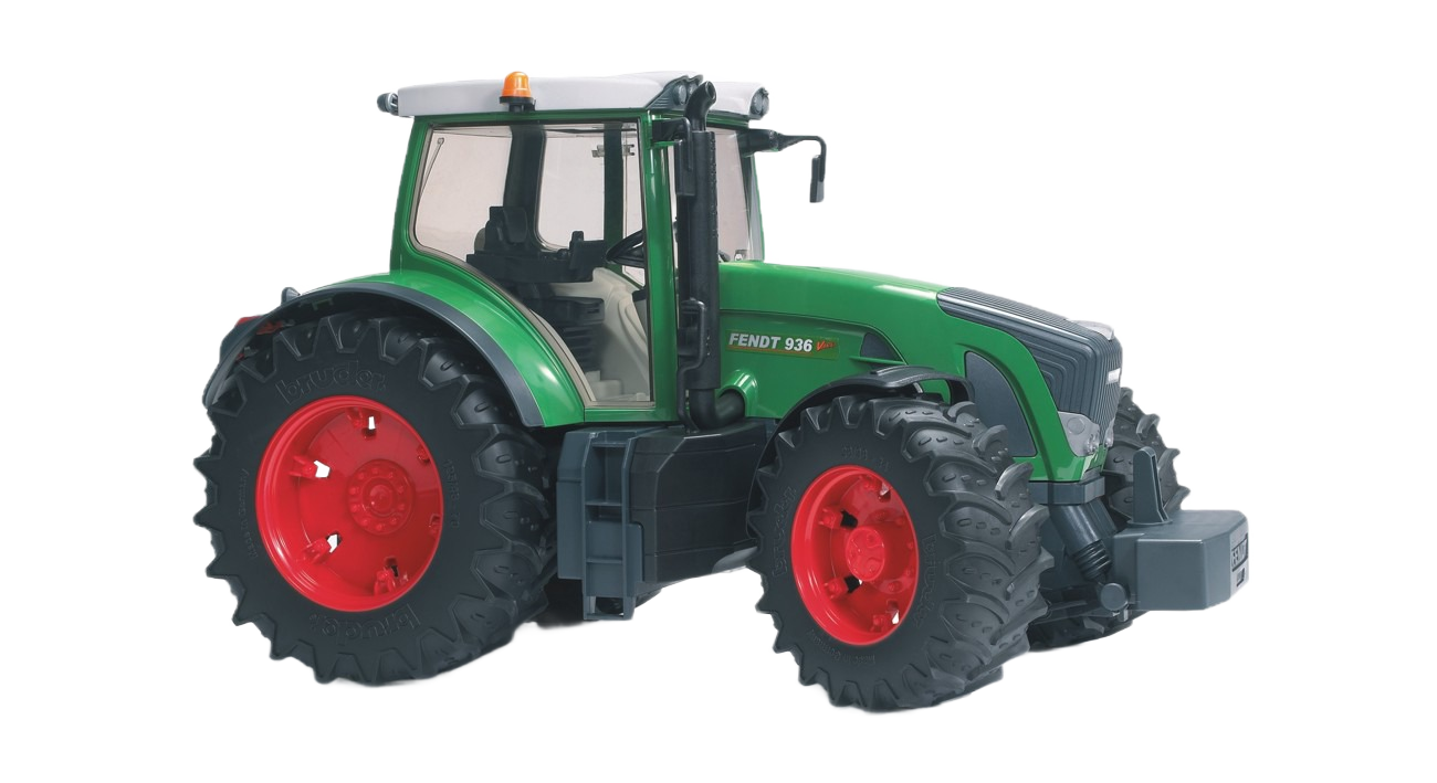 Detailed green and red toy tractor model with rugged tires and enclosed cab for realistic agricultural play and display