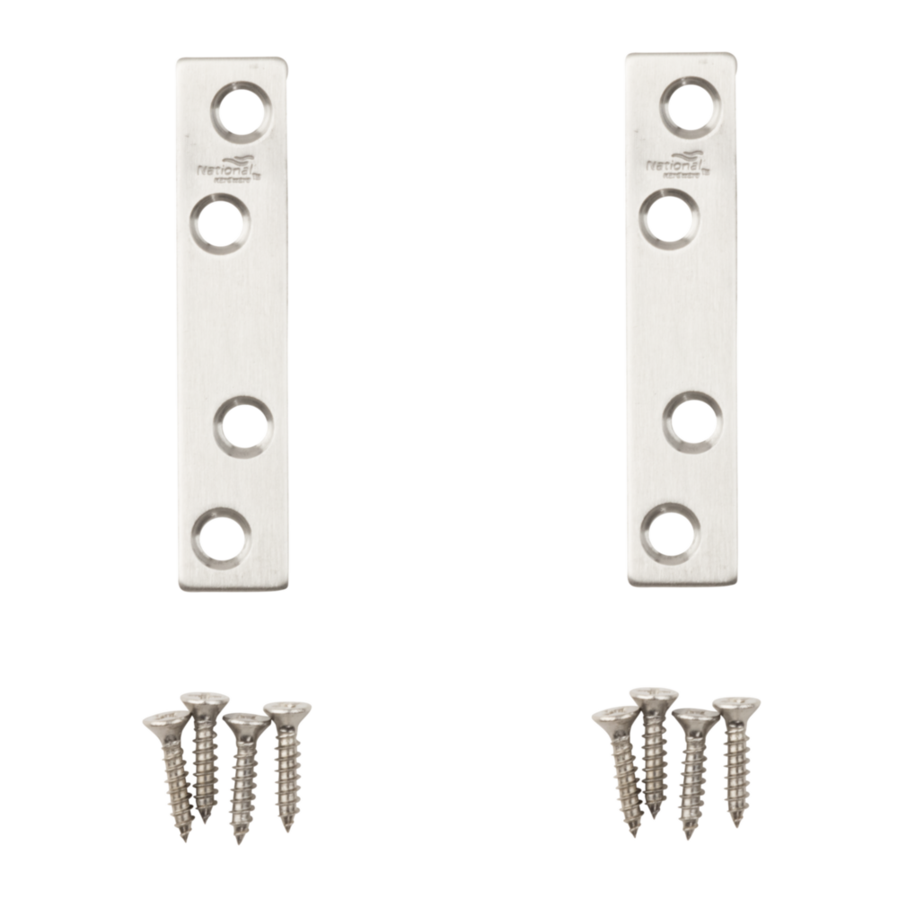 Pair of stainless steel mending braces with screws for panel reinforcement in building hardware under $50 collection