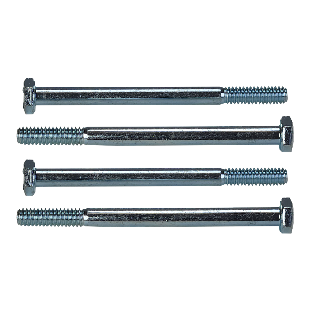 Set of four long hex-head metal bolts with threaded ends for home improvement and tool applications