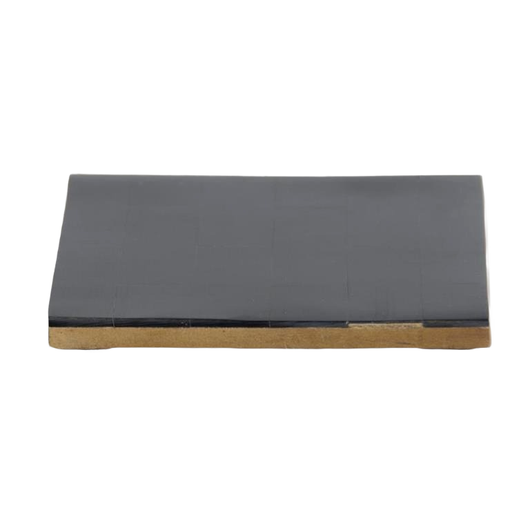 Black resin tile coaster with brass edge, part of home accents and decor under $50 collections