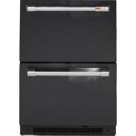 Matte black built-in dual-drawer refrigerator with stainless steel handles for kitchen and appliance use