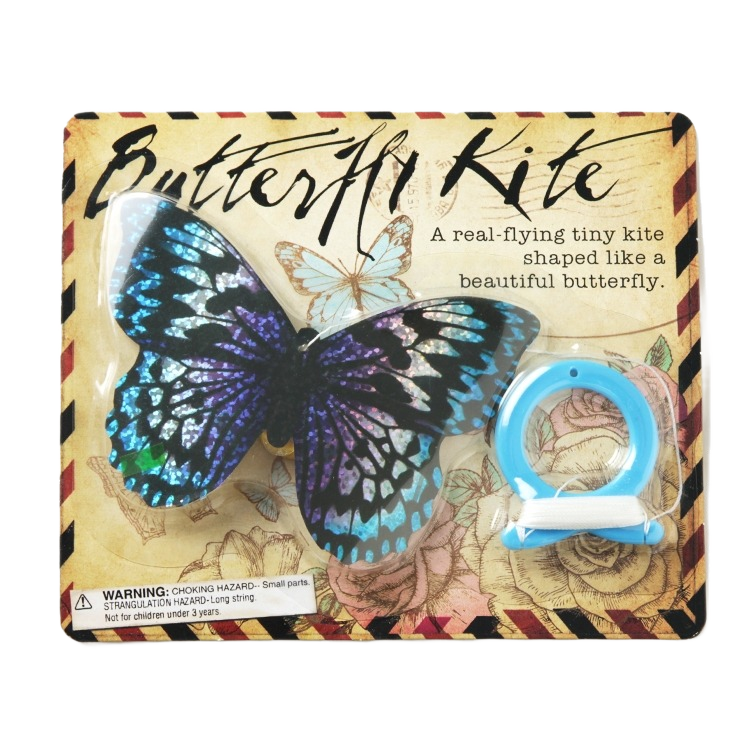 Mini butterfly-shaped flying kite with vibrant blue and purple wings in toys and outdoor games collections