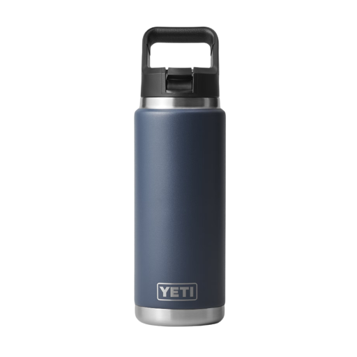 Blue insulated stainless steel 26 oz. bottle with sturdy handle and straw cap from drinkware and kitchen collections