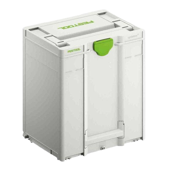 Compact gray and green interlocking tool storage box for workshop and jobsite organization under $100