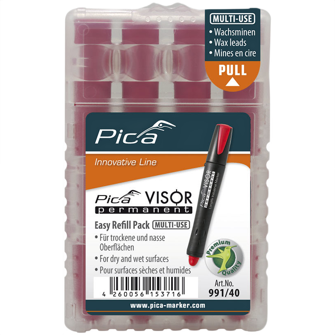 Red refills for marking on dry and wet surfaces included in a compact case for measuring and woodworking tools collections under $50