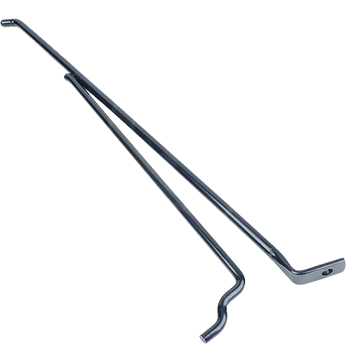 Metal retainer bar for material collection hopper top, suitable for John Deere parts and home improvement tools.