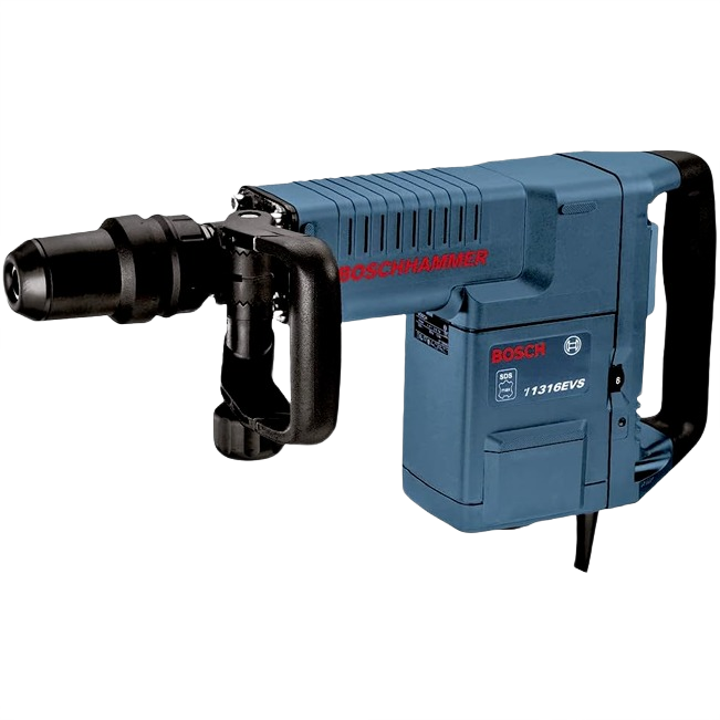 Blue Bosch professional demolition hammer with ergonomic handles and SDS-max bit system, part of power tools and rental equipment at Hartville Hardware.